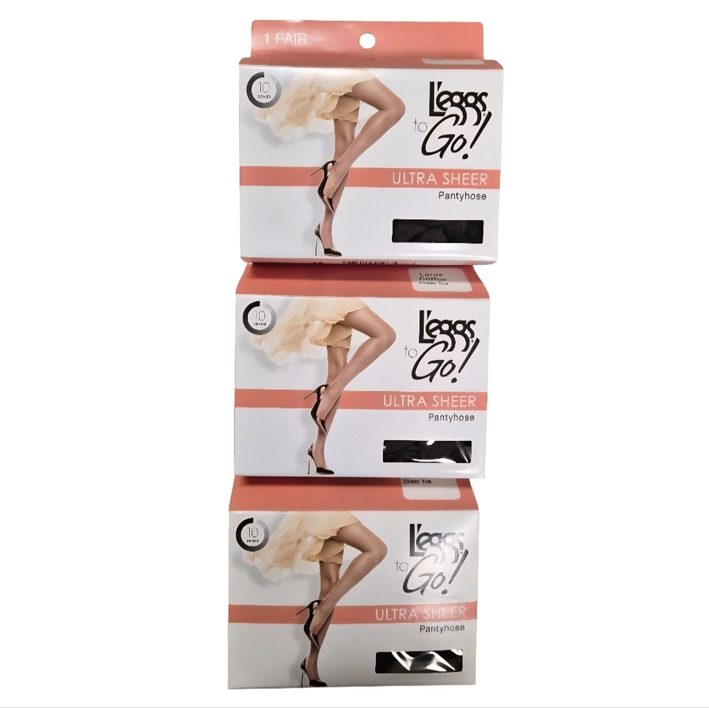 L’eggs To Go Ultra Sheer Pantyhose – Large Coffee Sheer Toe – 3 Pack -New In Box